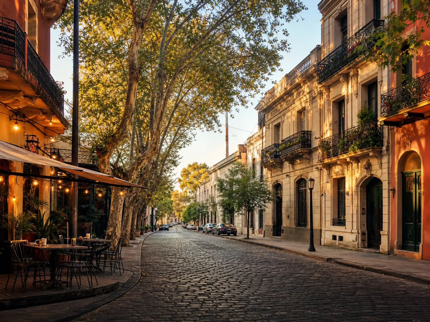 Colorful Buenos Aires street with a cafe